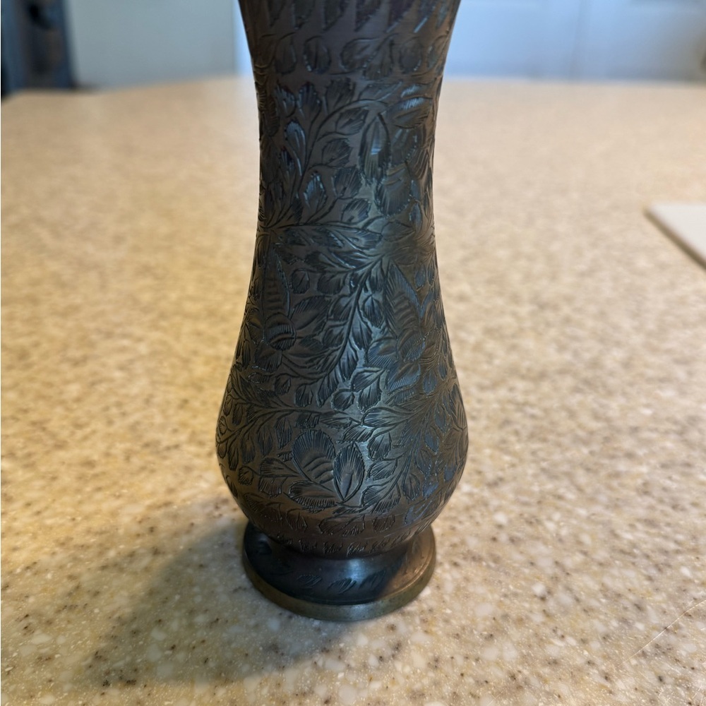 Intricately Carved Brass Vase from India